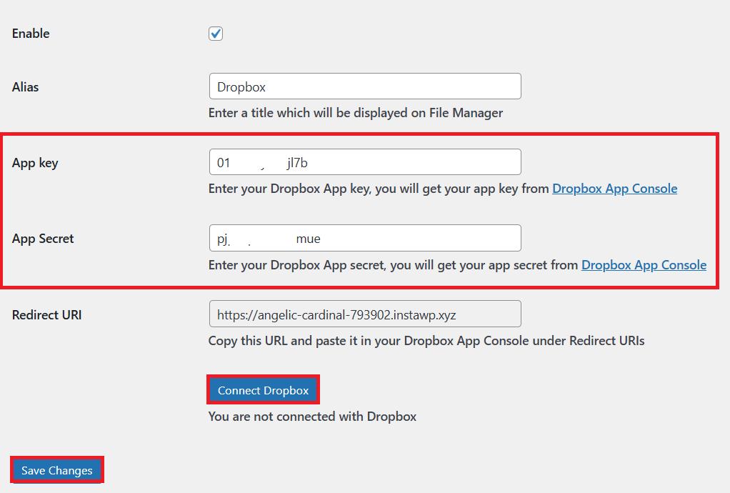 app key and app secret