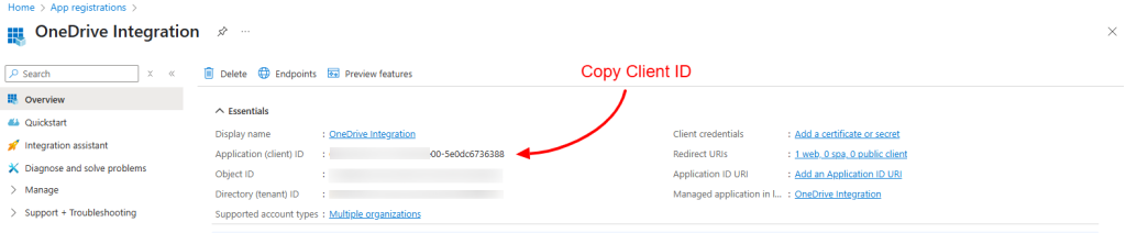 Image of the Microsoft Azure dashboard used for cloud storage setup