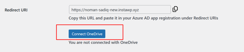 Screenshot of connecting OneDrive account in file manager settings