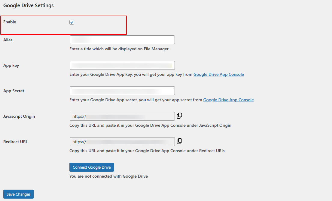 Enable Google Drive Integration
