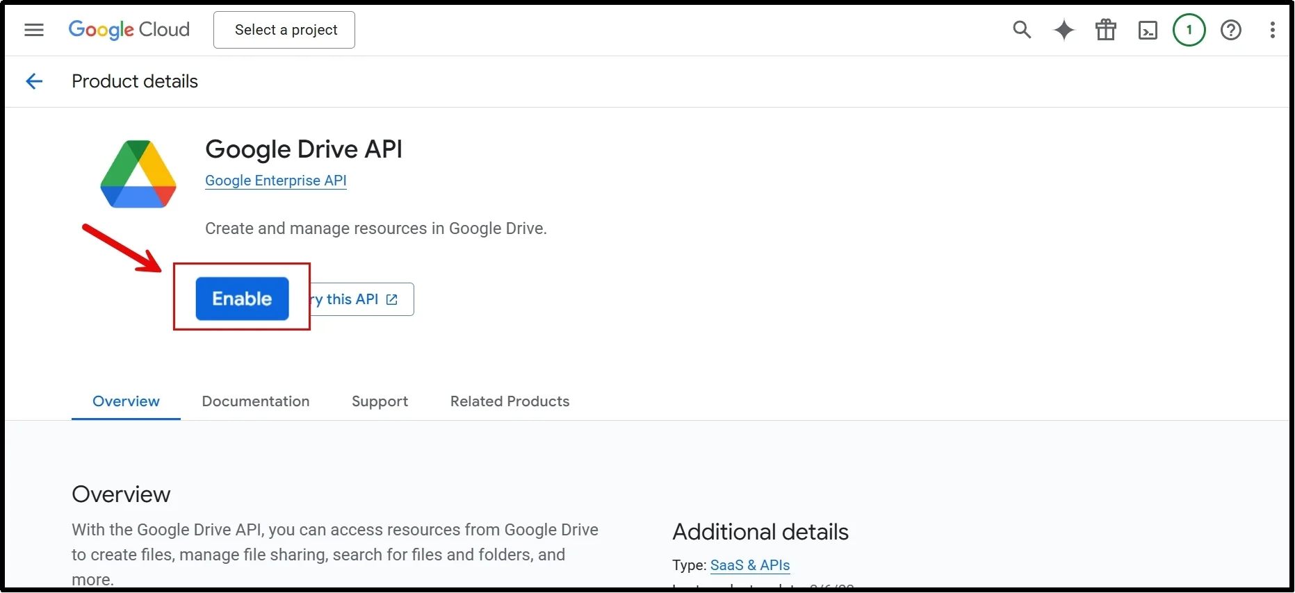 enable the google drive api