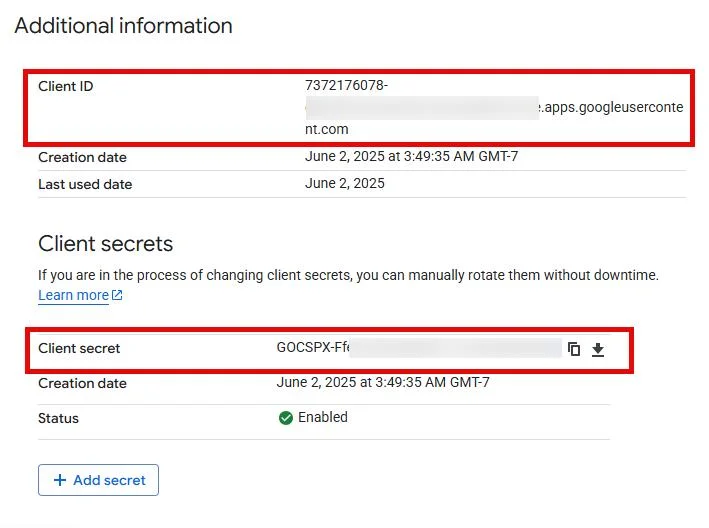 client id and client secret