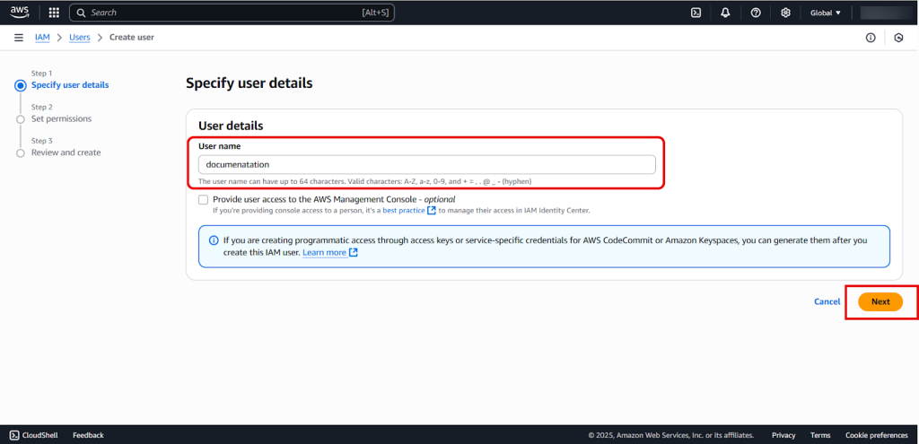 Second step in S3 configuration process