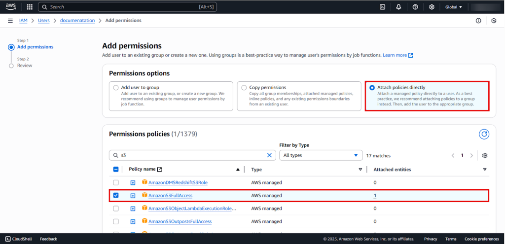 Third screen in the S3 file manager showing file list