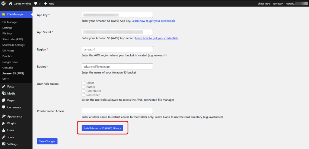 Final screen of S3 integration showing success message