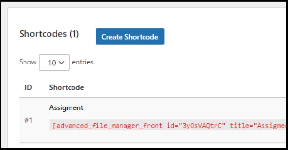 click create shortcode
