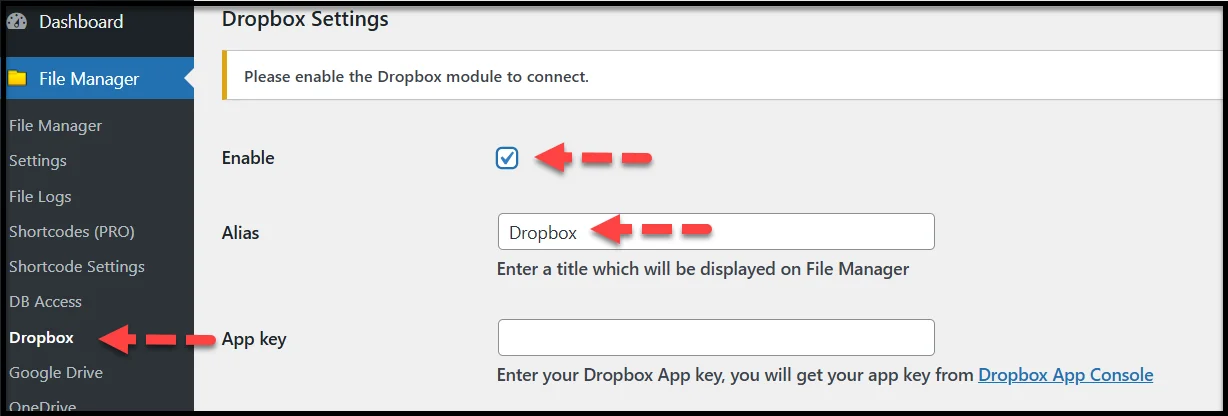 dropbox settings