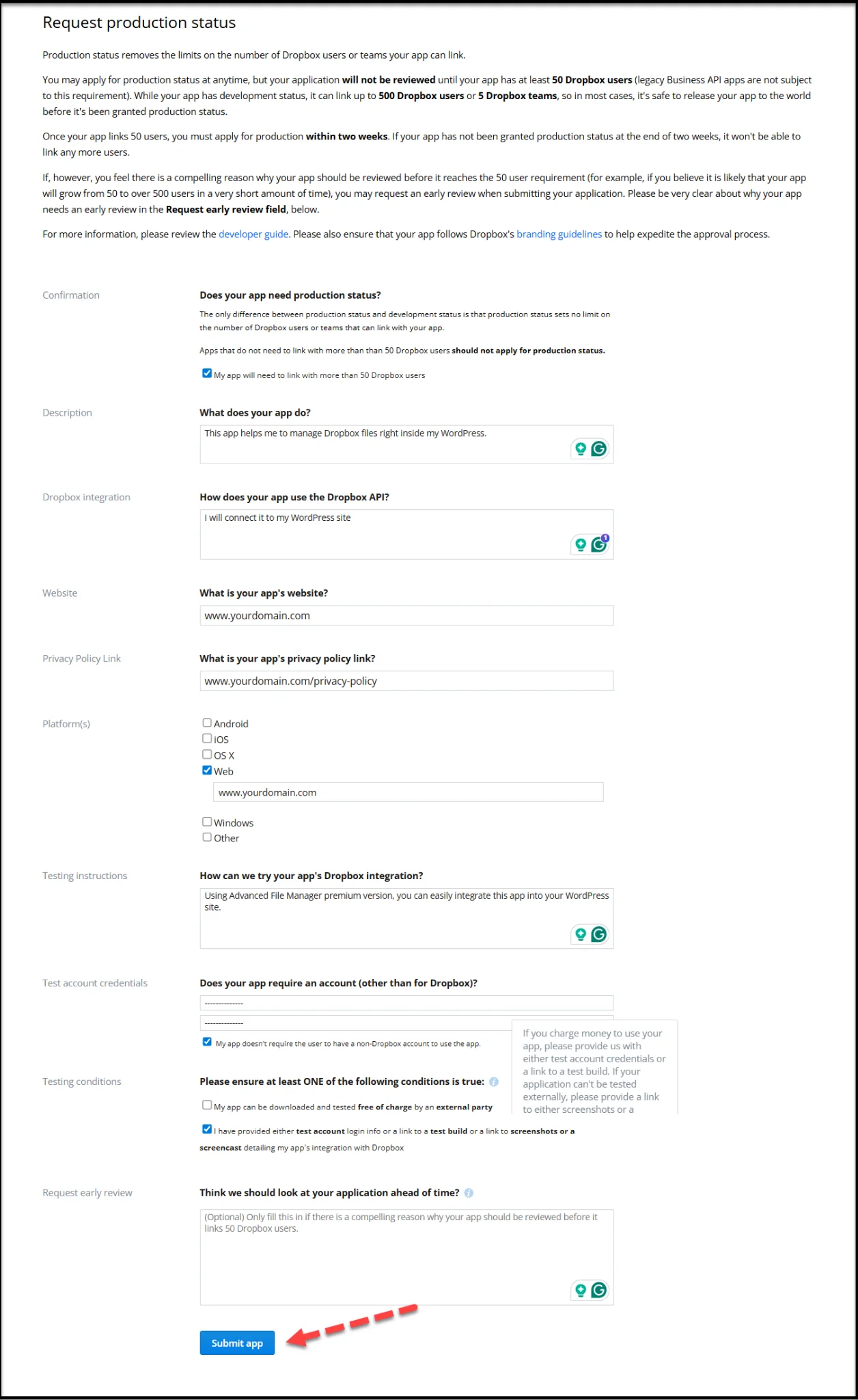 request production status