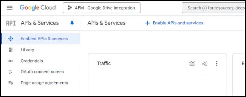 Click on "Enable APIs and Services" in Google Cloud console