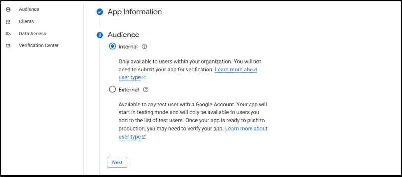 Add contact information in OAuth consent screen setup