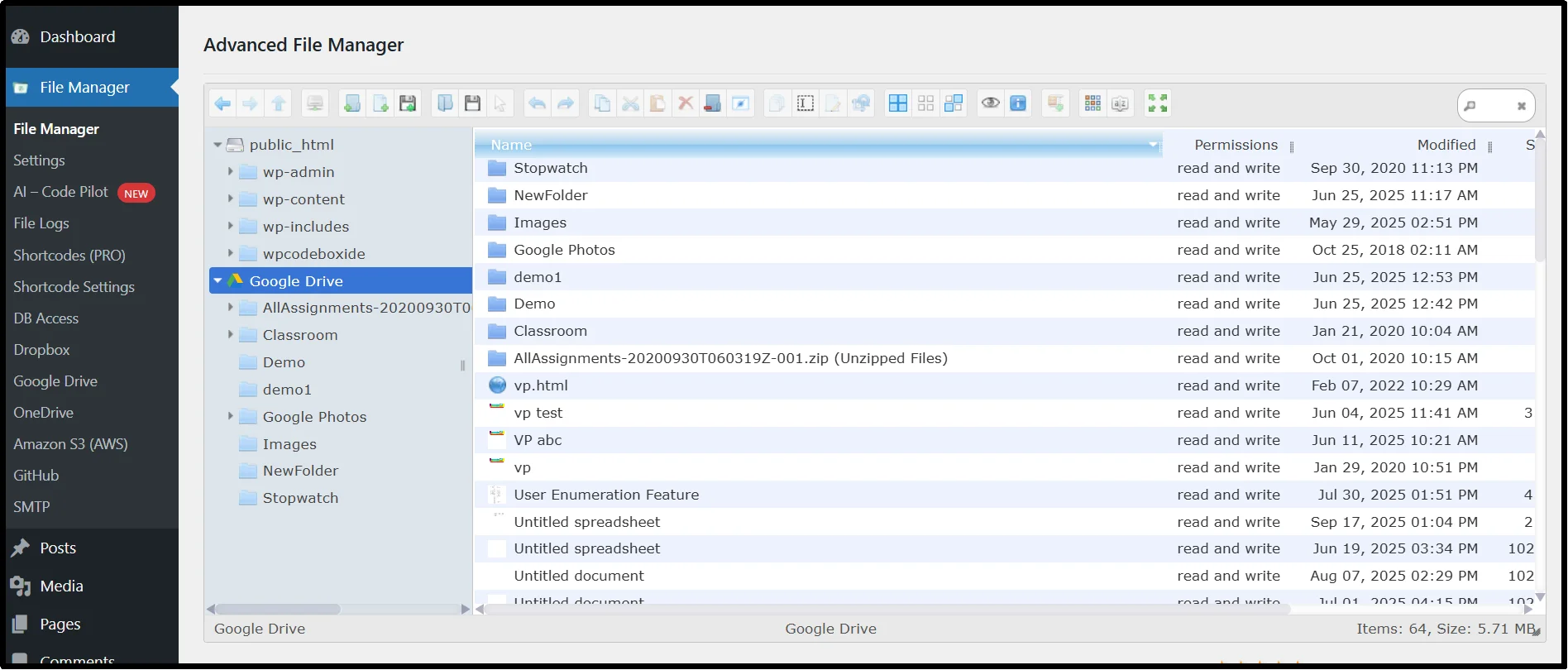 Dedicated Google Drive folder for file uploads