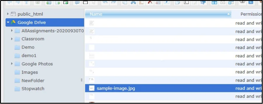 Upload an image to Google Drive via File Manager