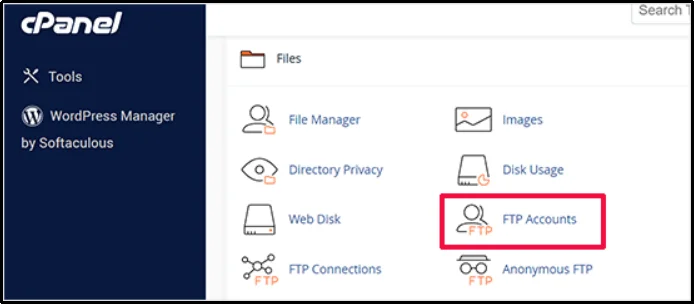 Web hosting control panel dashboard view