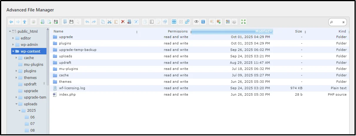 Viewing the wp-content/uploads folder structure in WordPress