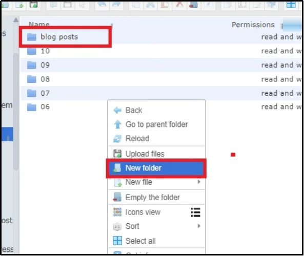 New folder successfully created in file manager