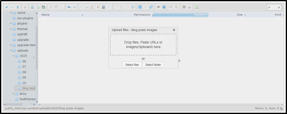 Selecting the upload option to add files