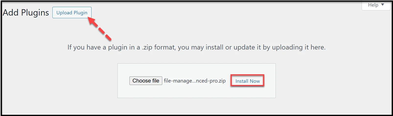 Uploading the Advanced File Manager Pro ZIP file