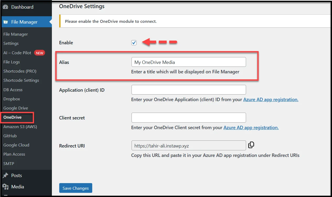 Adding a custom alias name in plugin settings