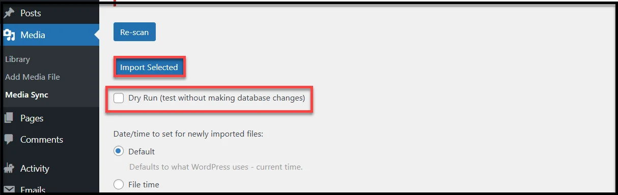 Opening WordPress Media Library to view synced files