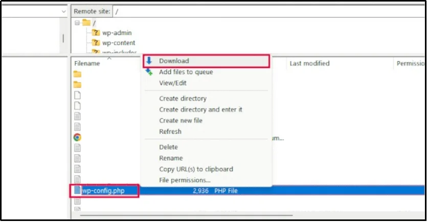 Editing the wp-config.php file in a text editor