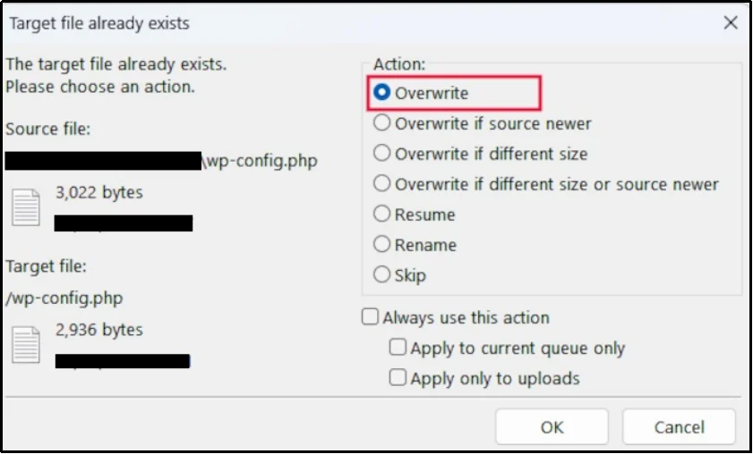 Overwriting the updated wp-config.php file