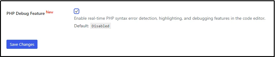 PHP debug option inside Advanced File Manager plugin