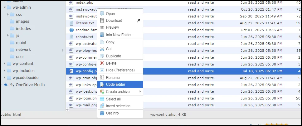 Opening wp-config.php using the plugin’s code editor