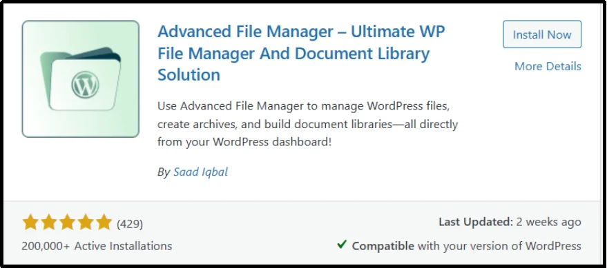 Search for the Advanced File Manager plugin in WordPress plugin directory