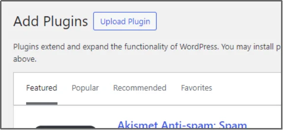Select the “Upload Plugin” option in WordPress