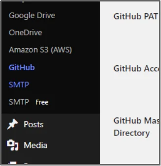 WordPress sidebar showing plugin menu options