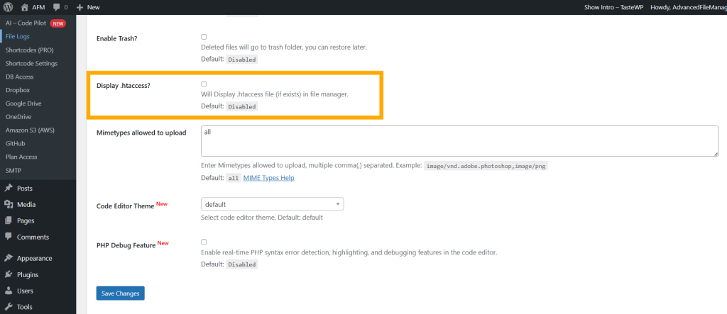 Advanced File Manager Settings 16
