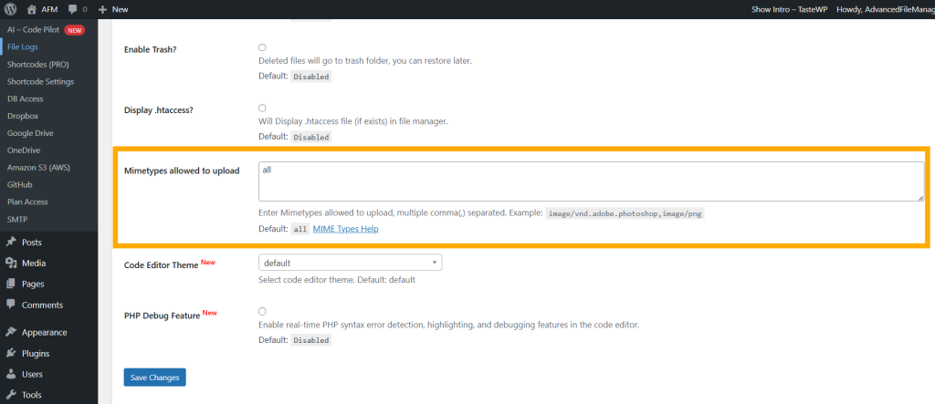 Advanced File Manager Settings 17