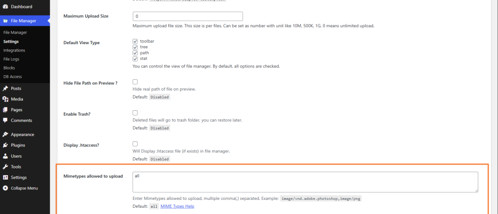 Advanced File Manager Settings 18