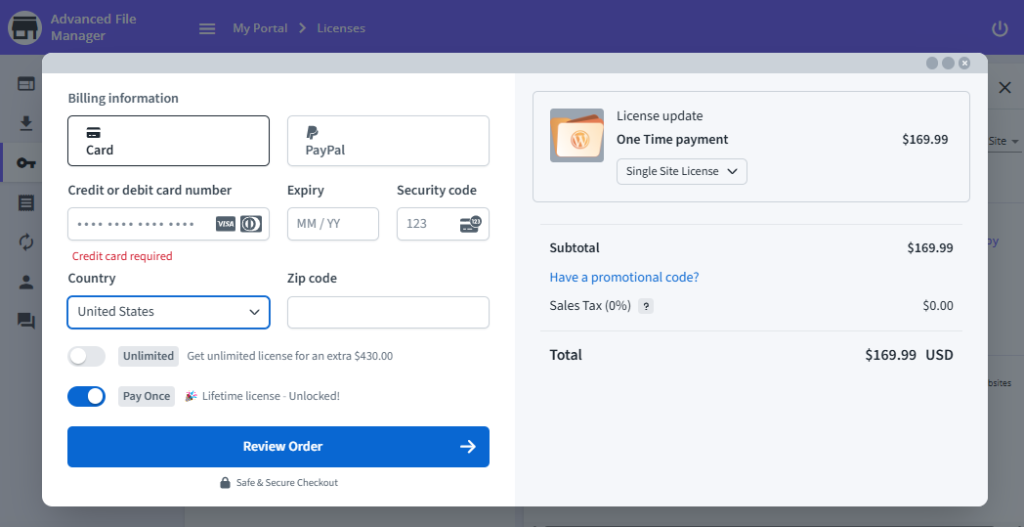 Advanced File Manager Pro Upgrading to a Higher Plan 5