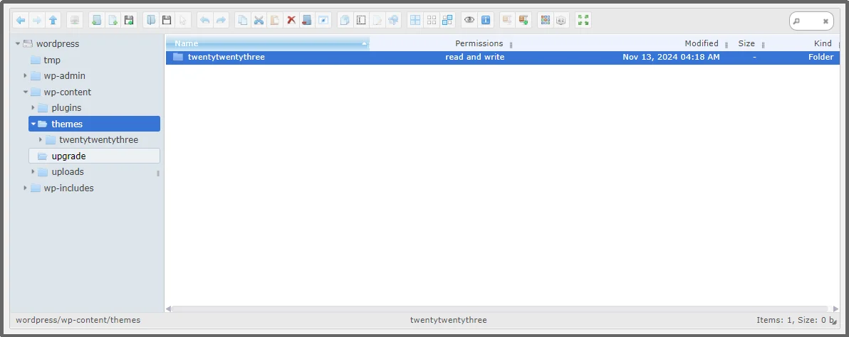 Double click the themes folder inside WordPress file manager