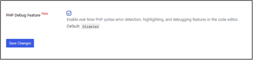 PHP debug feature enabled in WordPress file manager