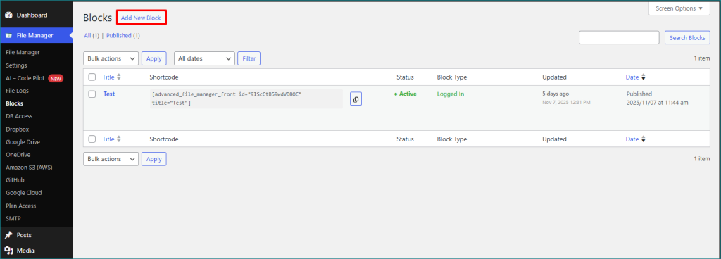 Configuring Blocks Advanced File Manager 3