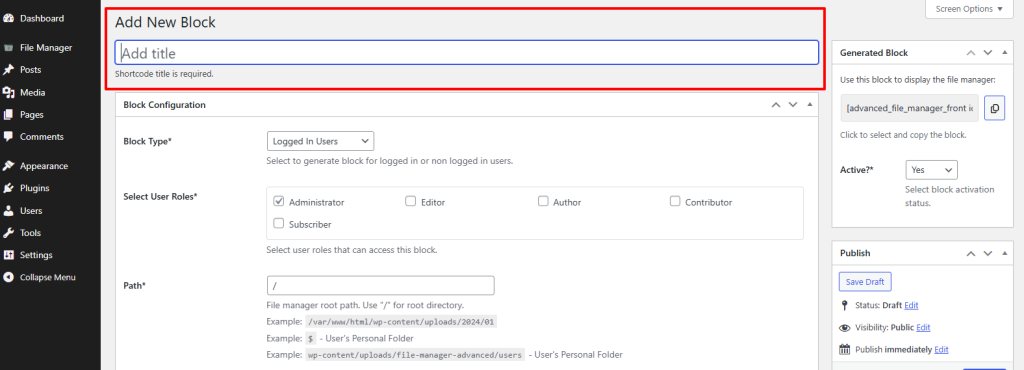 Configuring Blocks Advanced File Manager 4