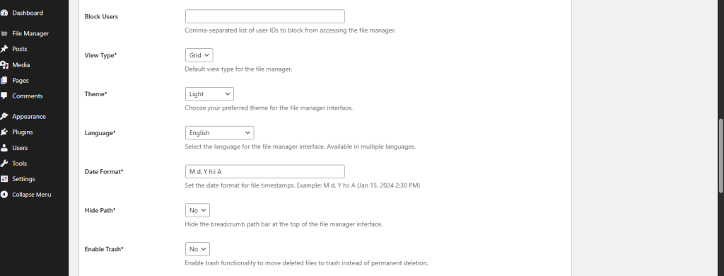 Configuring Blocks Advanced File Manager 7