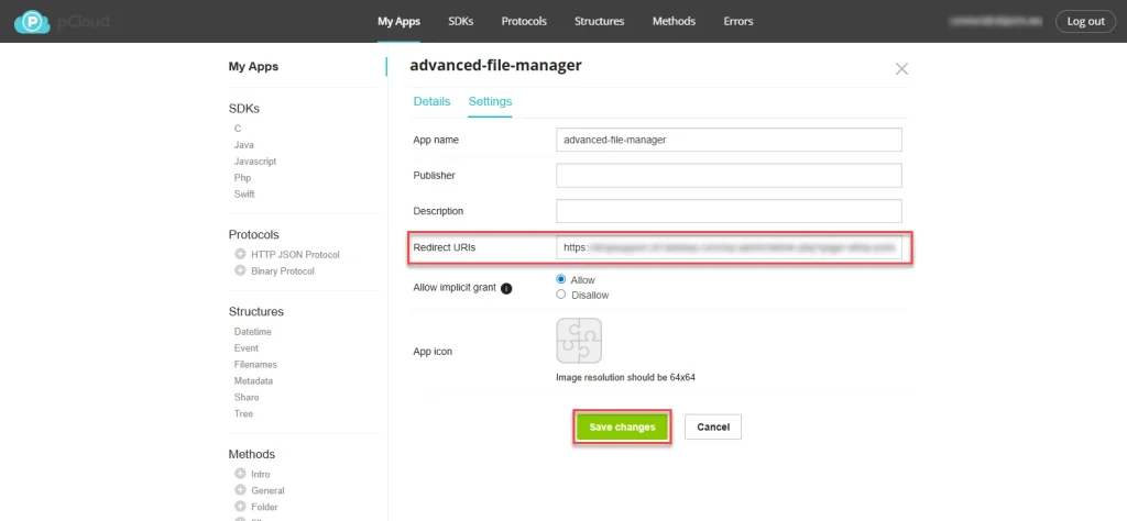 AFM pCloud Integration step 5