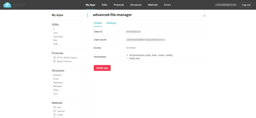 AFM pCloud Integration step 4