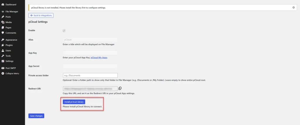 AFM pCloud Integration step 2