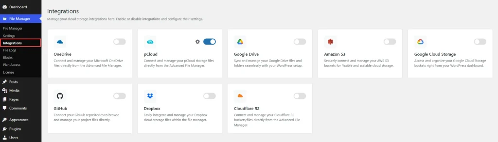 AFM pCloud Integration step 1