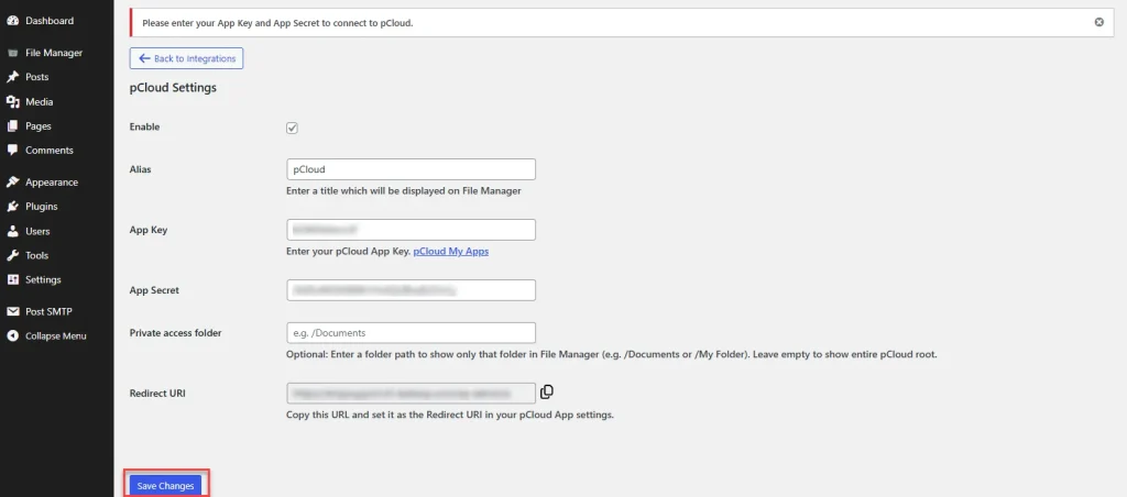 AFM pCloud Integration step 6