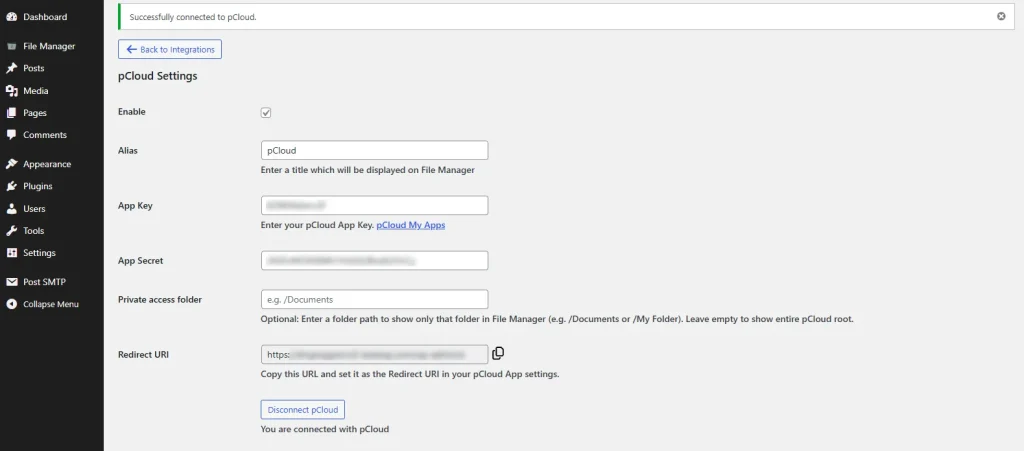 AFM pCloud Integration step 8