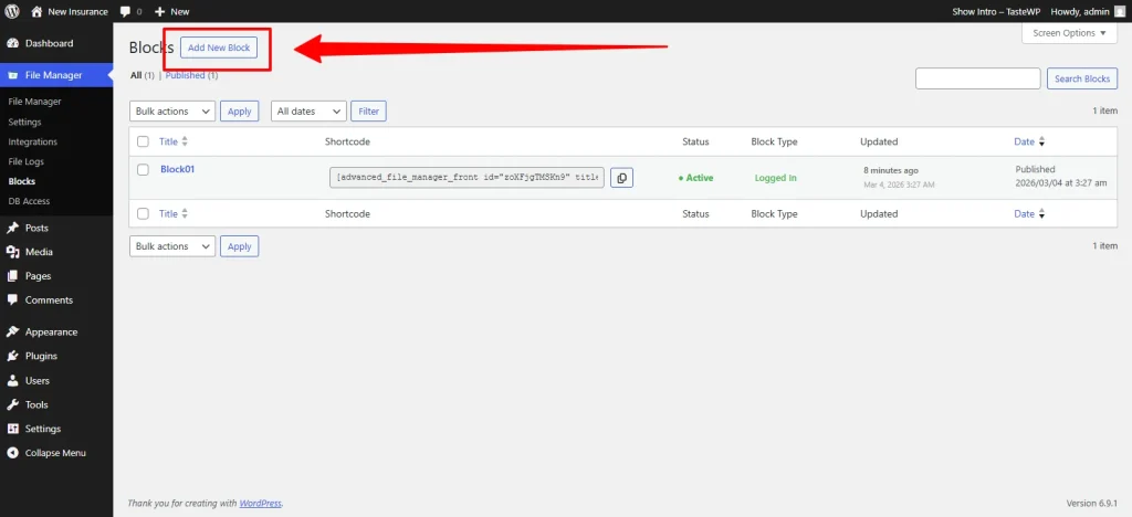 Frontend Cloud Storage Blocks step 2