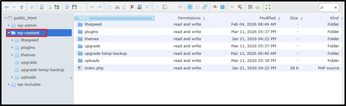 WordPress wp-content directory structure