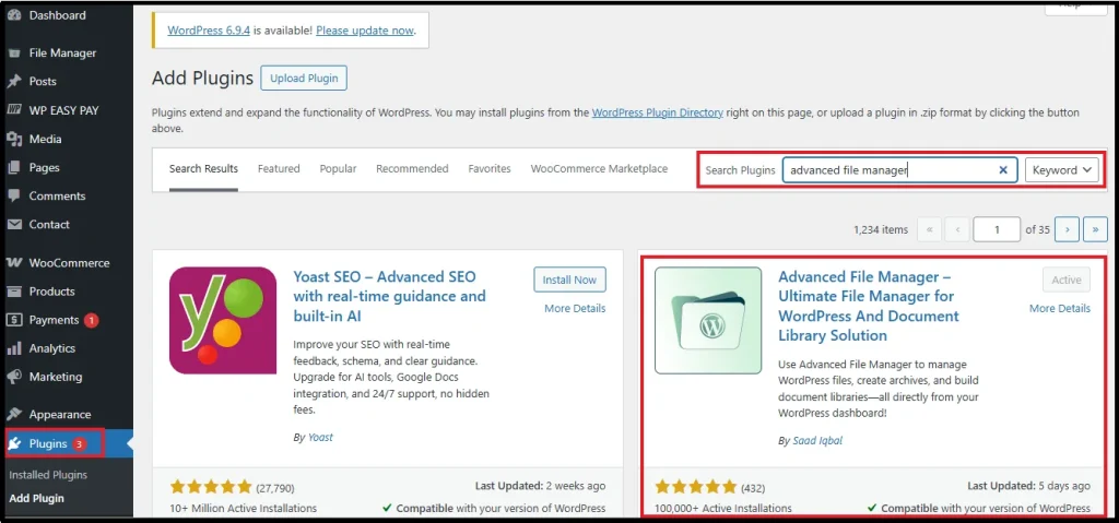 Search Advanced File Manager plugin