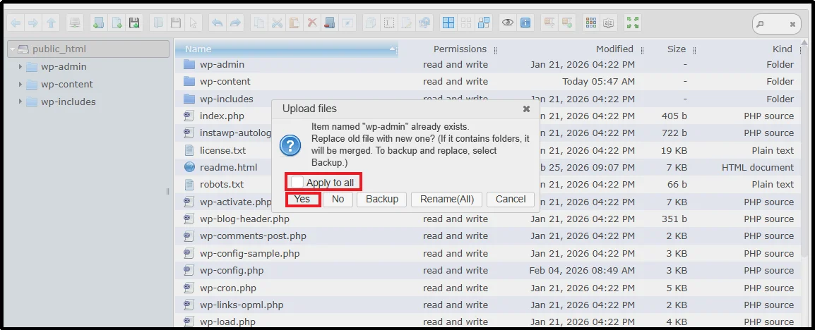Keep wp-content folder unchanged