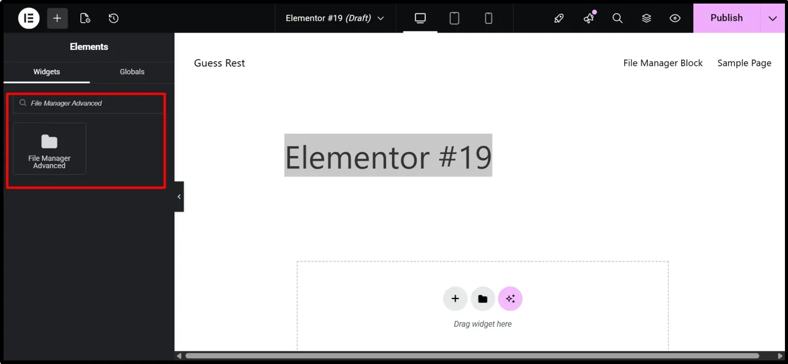 File manager interface displayed on the frontend of a WordPress website
